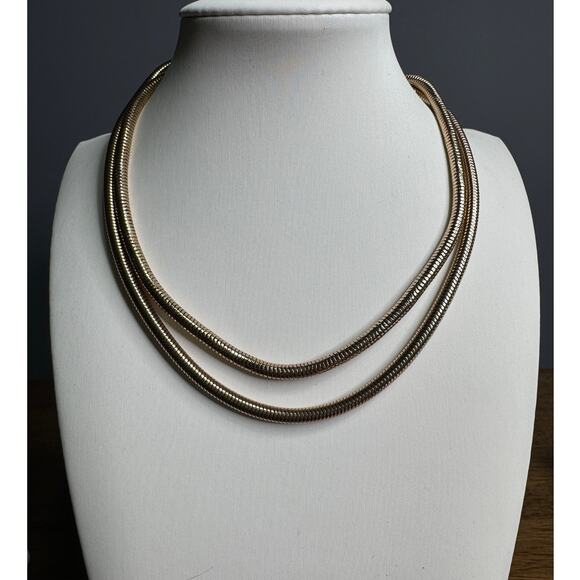 Vintage Lightweight 2 Strand Gold Tone Snake Chain 13” Choker Collar Necklace - Picture 2 of 4